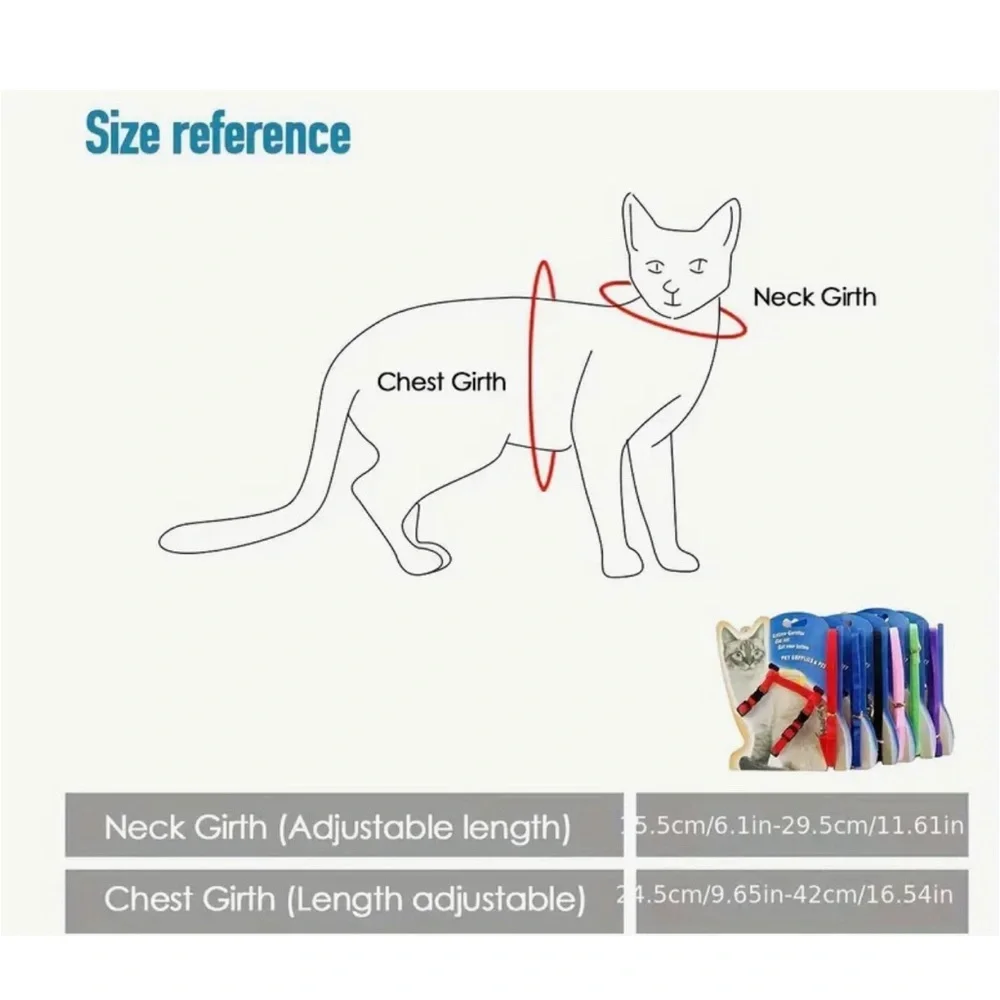 Adjustable Cat Small Pet Harness and Leash, Choose Color